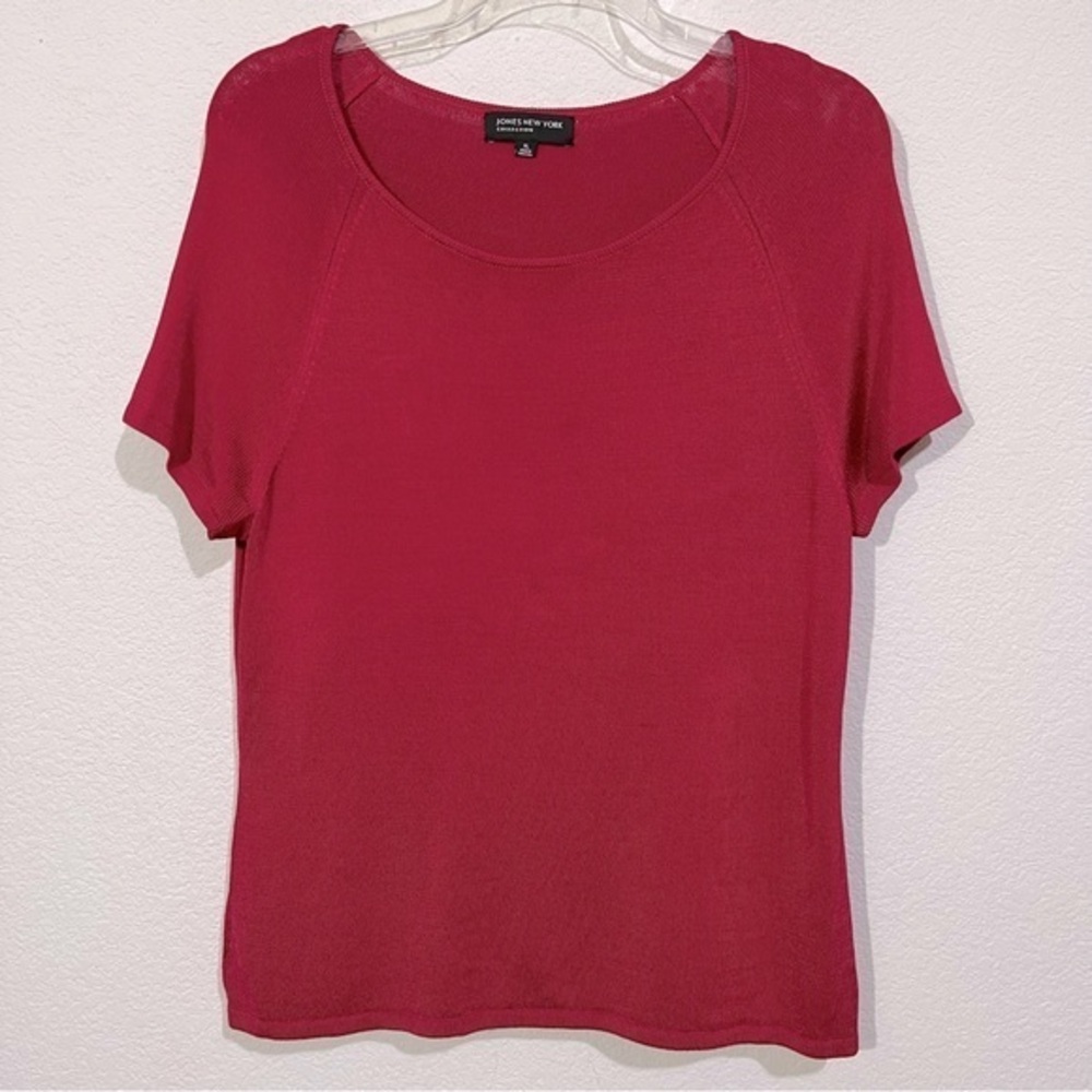Jones New York Collection Cranberry Red Crew Neck Short Sleeve  Pullover Sweater